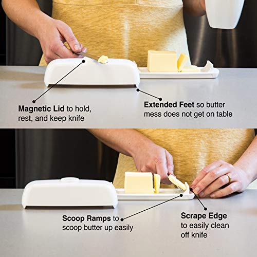 Butter Hub Butter Dish with Lid and Knife, Magnetic Butter Keeper, Easy Scoop, No Mess Lid, Plastic, Dishwasher Safe (Black) - Thumbnail 3