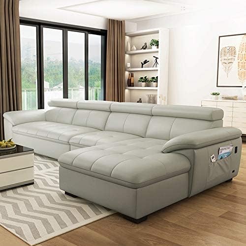 Woodsfreak Genuine Leather Sofa Set | 5 to 6 Seater Grey Couch for Living Room | Luxury Wooden Frame Furniture | Modern Design | Comfortable, Durable Seating for Home and Lounge Without Centre Table-image-48