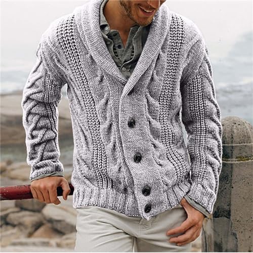 Mens Cable Knit Sweaters Shawl Collar Button Cardigan Sweater Long Sleeve Casual Tops Winter Heavyweight Warm Tops2