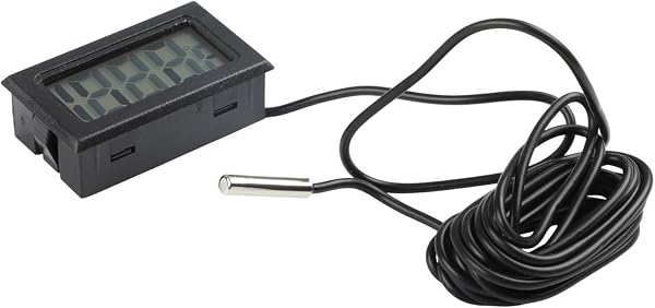 Thermomètre numérique avec capteur de température avec câble de sonde noir de 1 m, 2 m, 3 m, 5 m, écran LCD, étanche, plage de mesure -50 à 110 °C pour aquarium, terrarium, serre, batterie incluse (2 - 1