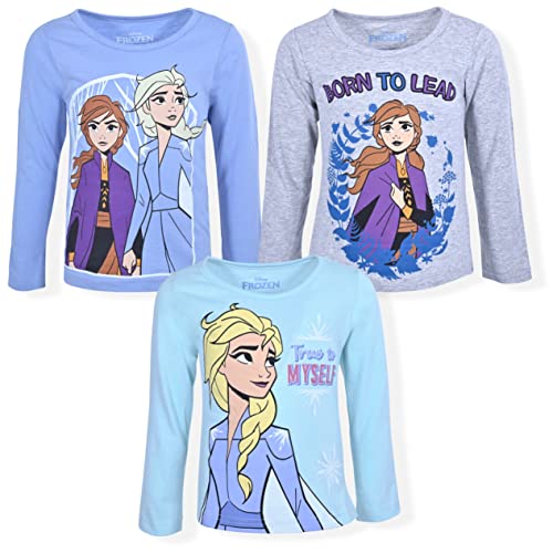 Disney Frozen Elsa and Anna Girls 3 Pack Long Sleeve Shirt for Toddler and Little Kids