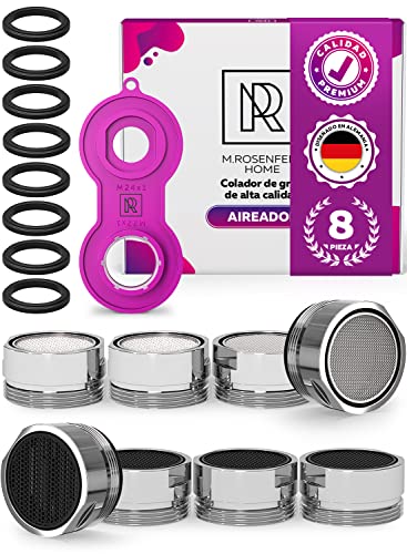 Accesorio para grifo 8 unidades, regulador de chorro M24, ahorro de agua para grifo con colador, acero inoxidable y ABS, filtro de grifo, 1 llave de montaje, aireador para grifos Cover
