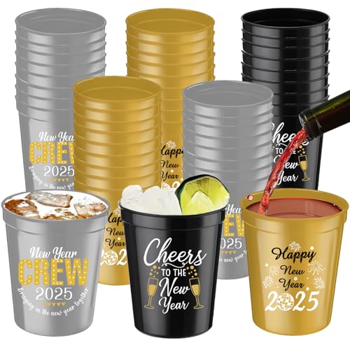 Ertyjikg Happy New Year Party Party Supplies,12 OZ New Year Party Reusable Plastic Cups for New Years Eve Party Decorations(15PCS)