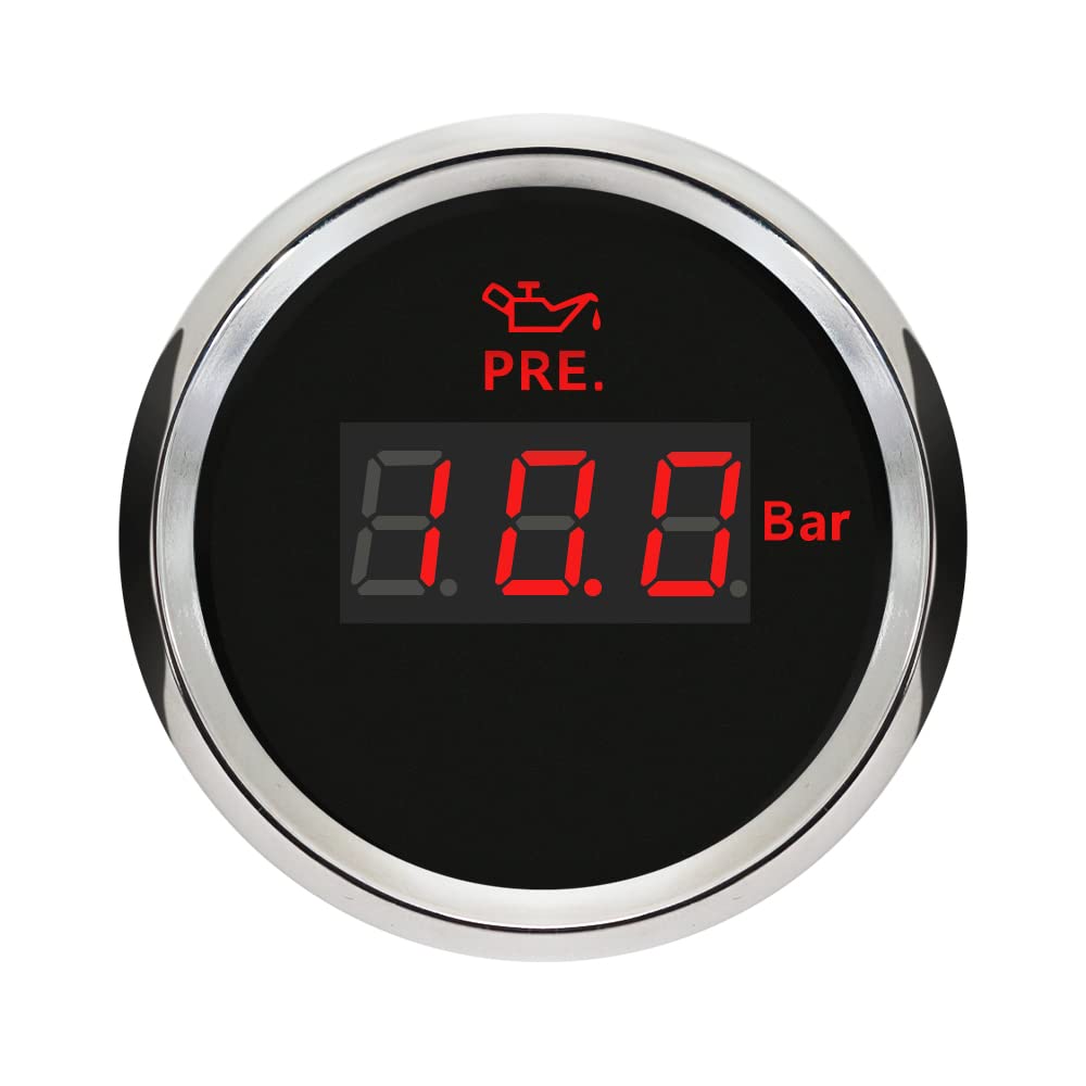 Medidor de presión de aceite digital con retroiluminación de 12V/24V y rango 0-10bar ELING 8