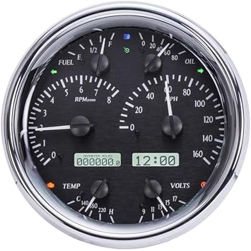 Dakota Digital Universal VHX-1019-K-W Single 7" Round Analog Gauge System, Black Alloy Style, White Backlighting