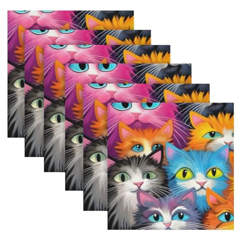 Servilletas de Tela Cuadradas Satinadas Set x6 Colorido Gato miniatura 6