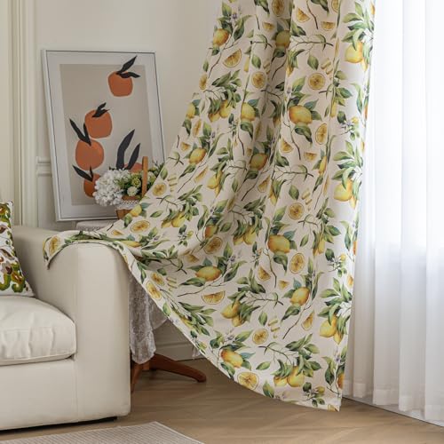 Image of 80% Blackout Curtains for Bedroom, Lemon Leaf Window Drapes 72 Inch Length for Living Room, Thermal Insulated Grommet Curtains, 2 Panels