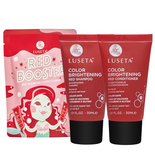 Luseta Color Brightening Red Shampoo and Conditioner Set Color Depositing for Copper and Color-Treated Hair Sulfate and Paraben-Free 2 x 1.01oz