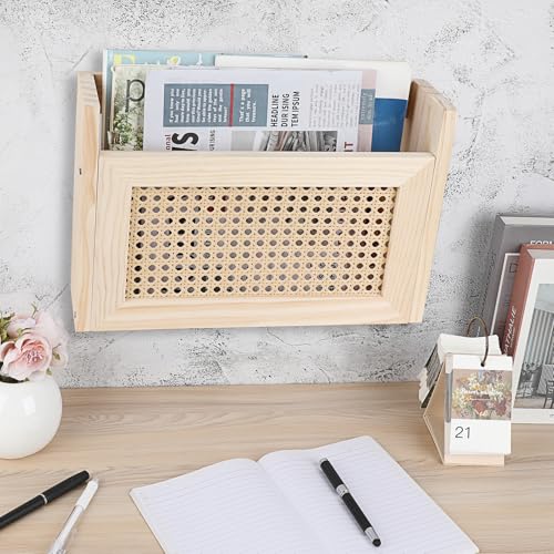 TOLIDA Zeitschriften Wandhalter Wandmontierter Zeitungsständer aus Naturholz Gewebtes Magazinhalter Prospekthalter Aktenhalter Dokumentenablage für Buch Papiere im Büro Nachttisch Wohn Wartezimmer