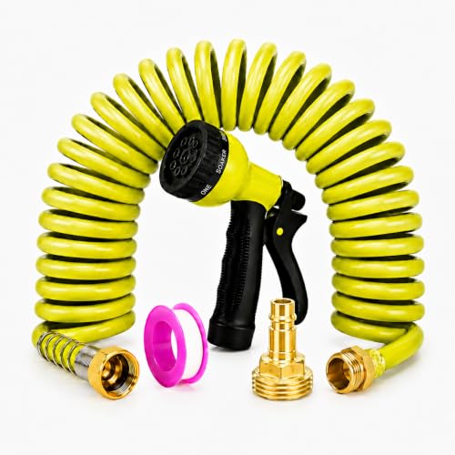 RV Outdoor Shower Hose 15FT RV Quick Connect Water Hose for RV Exterior Shower Retractable RV External Shower Hose with 8 Spray Modes for Dog Wash Muddy Feet Camping Gear & Outdoor Cleanup
