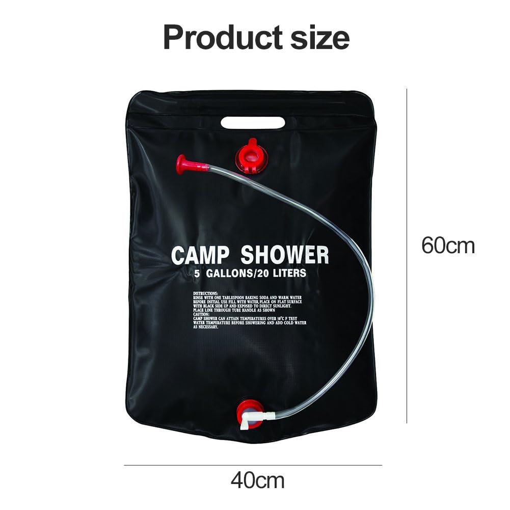 Doccia Portatile, Borsa per Doccia Solare, Doccia da Campeggio, Doccia Solare Bag, con Tubo Rimovibile e Soffione, Borsa da Bagno, Accessori Utili per Escursioni in Campeggio All'Aperto, 20L, Nero