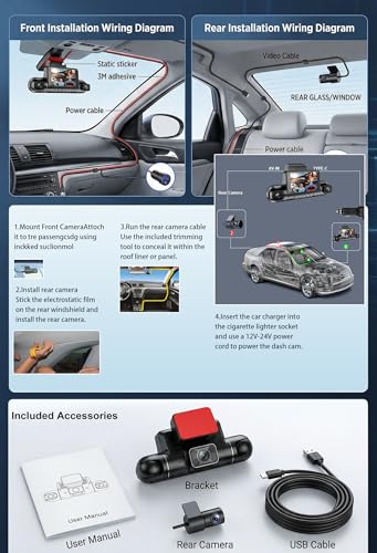 TORINKIND 4 Channel 360° Dash Cam, 2.5K Front + 1080P, GPS & 128GB Card | Built-in GPS; 128GB card included; 5.8G WiFi APP; G-Sensor; IR night vision; 24H parking mode (hardwire kit sold separately) - image 8
