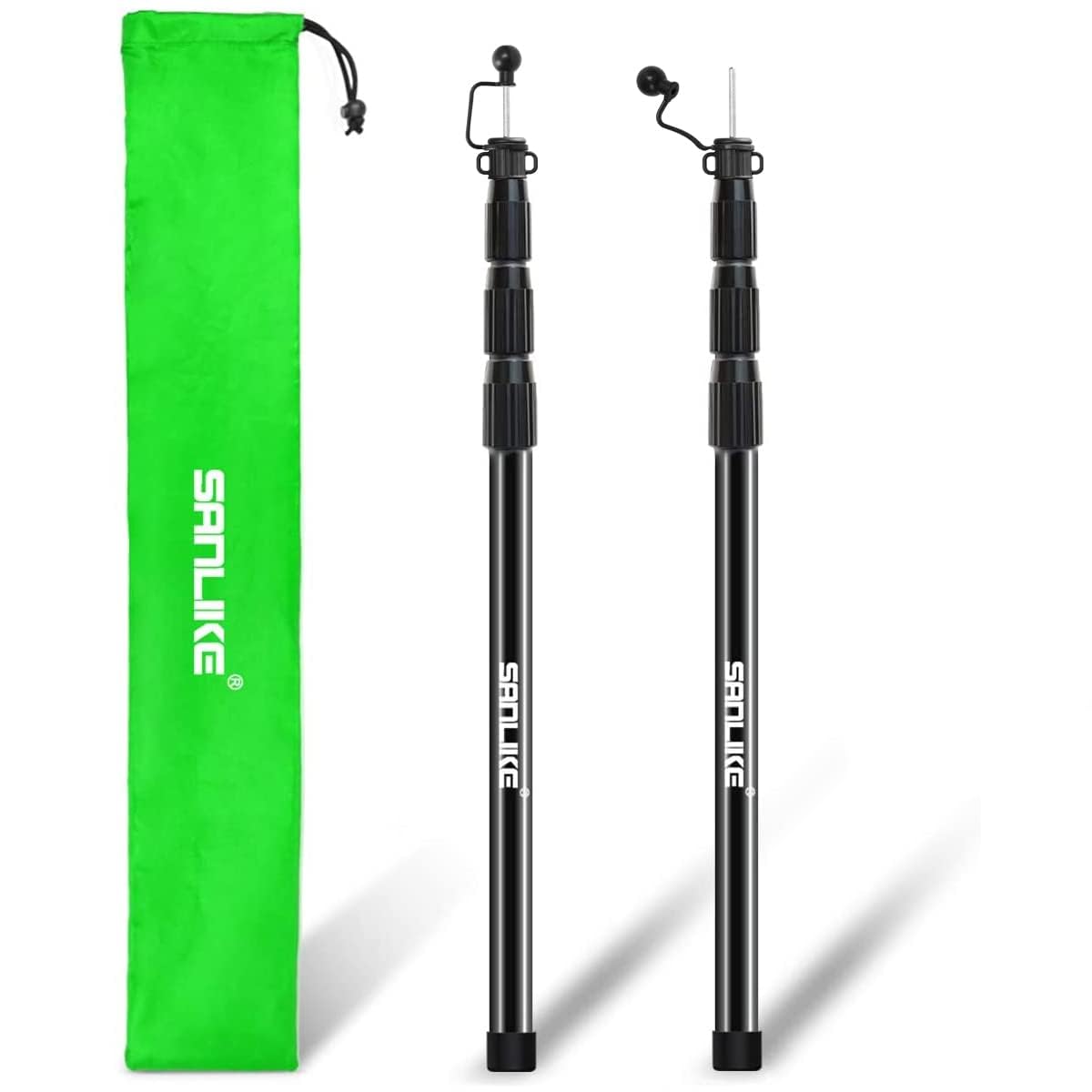 SAN LIKE Lot de 2 piquets de Tente télescopiques en Fibre de Verre - 250 cm - Léger - Réglables - pour auvent de Pluie