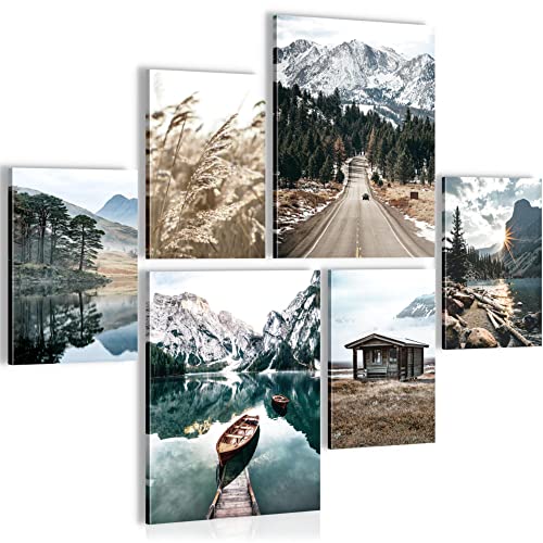 Novart Tableaux | PRÊT À ÊTRE ACCROCHÉ | Tableau decoration murale | Lac Montagnes Paysage | 7 Modern Poster | N007363a