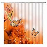WIYKMK Flower Butterfly Shower Curtain Orange Floral Dream Spring Blossom Plant Beautiful Animal But
