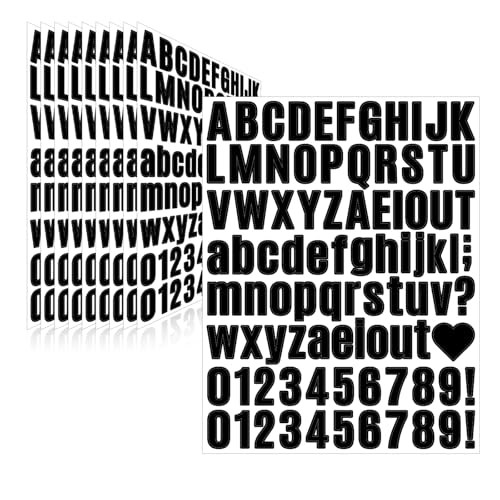 Llewyn 910 Pcs 10 Sheets Letter Stickers Self Adhesive Waterproof 1 Inch Mailbox Numbers Vinyl Stickers Alphabet Decals for Water Bottle Window Door Classroom Car Laptop Scrapbook (Black 1 Inch)