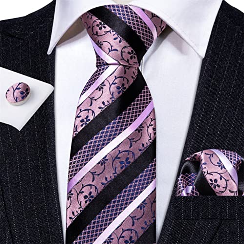 Corbata de rayas de seda para hombre con set de gemelos y pañuelo miniatura 3