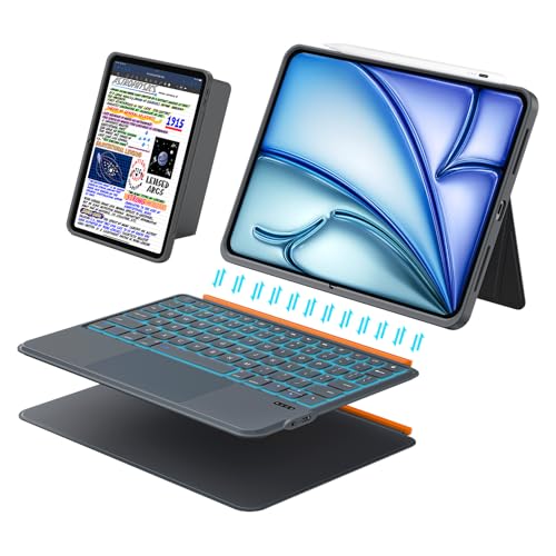 iPad Air 11 Zoll Hülle mit Tastatur (M4/M3/M2 2026/2025/2024) Pro 11 iPad A16 11/10 Magnetisch Abnehmbare Trackpad Hintergrundbeleuchtung Ständer Schlankes für Air 5/4 10.9 Zoll (Dunkelgrau)