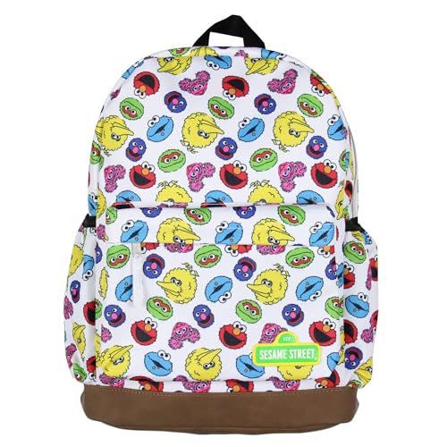 Sesame Street Elmo Big Bird Cookie Monster Scattered Print Faces Travel School Backpack For Daily Use2