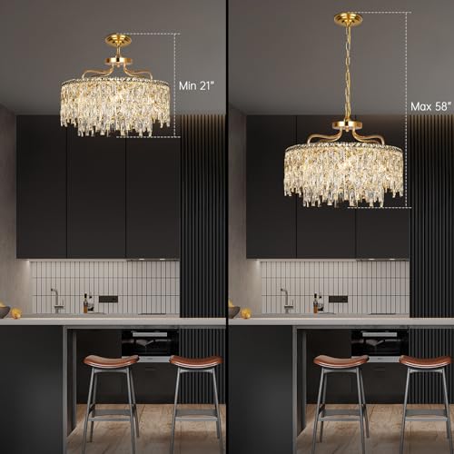 Image of 24 inch 8 Lights Gold Crystal Chandeliers for Dining Room Light Fixture