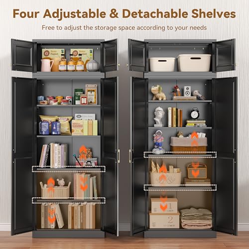 Image of Polup Kitchen Pantry Cabinet, 86 Inch Tall Metal Storage Cabinet, Large Pantry cabinets with Doors and Shelves, Black Storage Cabinets for Garage, Living, Dining, Office, Bathroom, Assembly Required