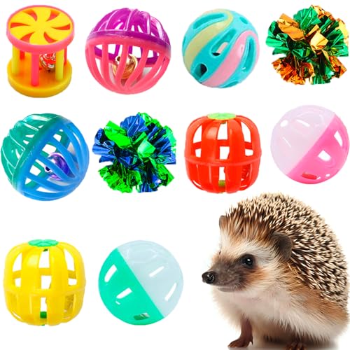 VZqola Cute Hedgehog Enrichment Toys Hedgehog Supplies Cage Accessories Small Animal Toys Ball Bell Pet Interactive Toy Stuffed Toys Exercise Ball for Hamster Lizard Turtle Tortoise Rats (Color 1)