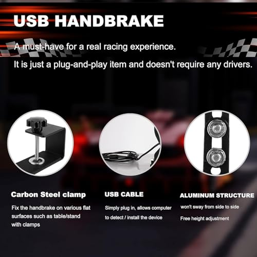 64Bit PC USB Handbrake, SIM Racing Games Handbrake for Logitech G25 G27 G29 T500 T300 FANATECOSW DIRT RALLY, 2M Nylon Cable Black