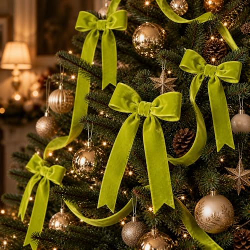 Image of Tsorode 10 Yards Sage Green Velvet Ribbon for Christmas Tree,1 Inch