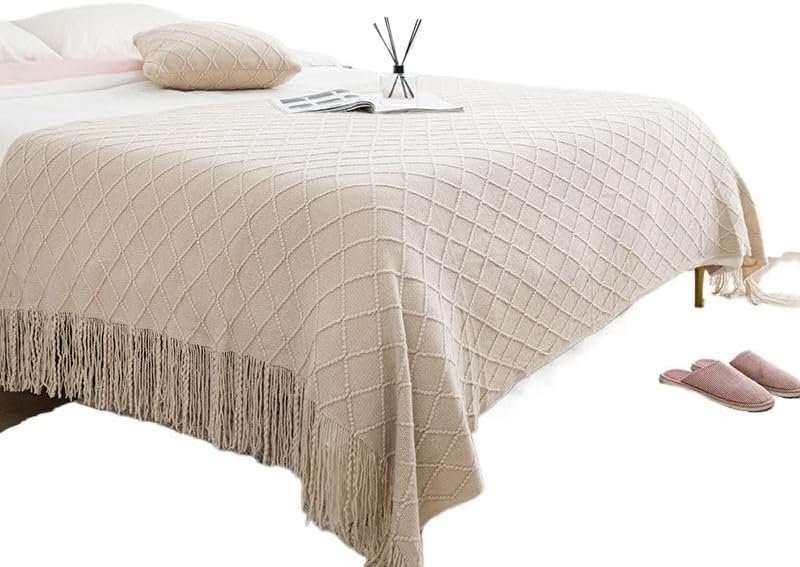 Bed Head Cover Retro Simple Bed end Towel Bed Flag Cover Hotel Apartment Decoration Diamond Tassel(Gray,130 * 170cm)