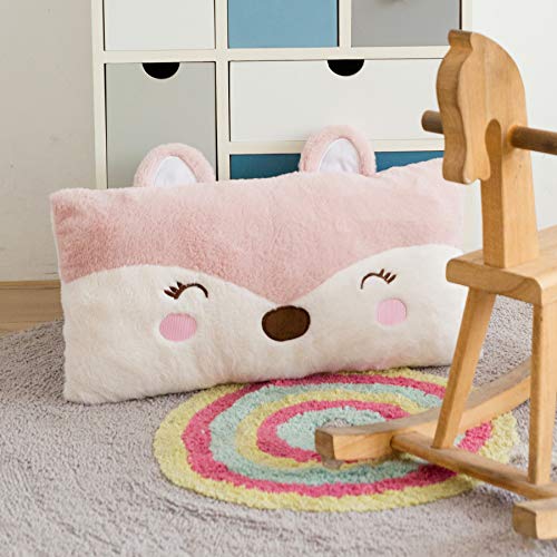 Image of Snugtown Stuffed Animal Lumbar Pillow, Super Soft Plush Cuddle Throw Pillow for Kids, Cute Fox Shaped Pillow, 12 x 24 Inches, Pink, Ivory