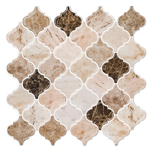 Thicker, Waldecoo Arabesque Peel And Stick Wall Tiles, Premium Brown 3D Self Adhesive Tile Stickers Stick On Backsplash For Kitchen, Marble Peel And Stick Backsplash For Kitchen (10 Tiles, 12”× 12”) #TOP8