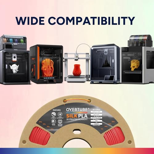 Image of OVERTURE Silk PLA Dual Color Filament 1.75mm, Bi-Color Shiny PLA Finish, Smooth & Glossy, 1kg Spool (2.2lbs), Ideal for Cosplay Jewelry & Home Decor (Silk Red-Gold)