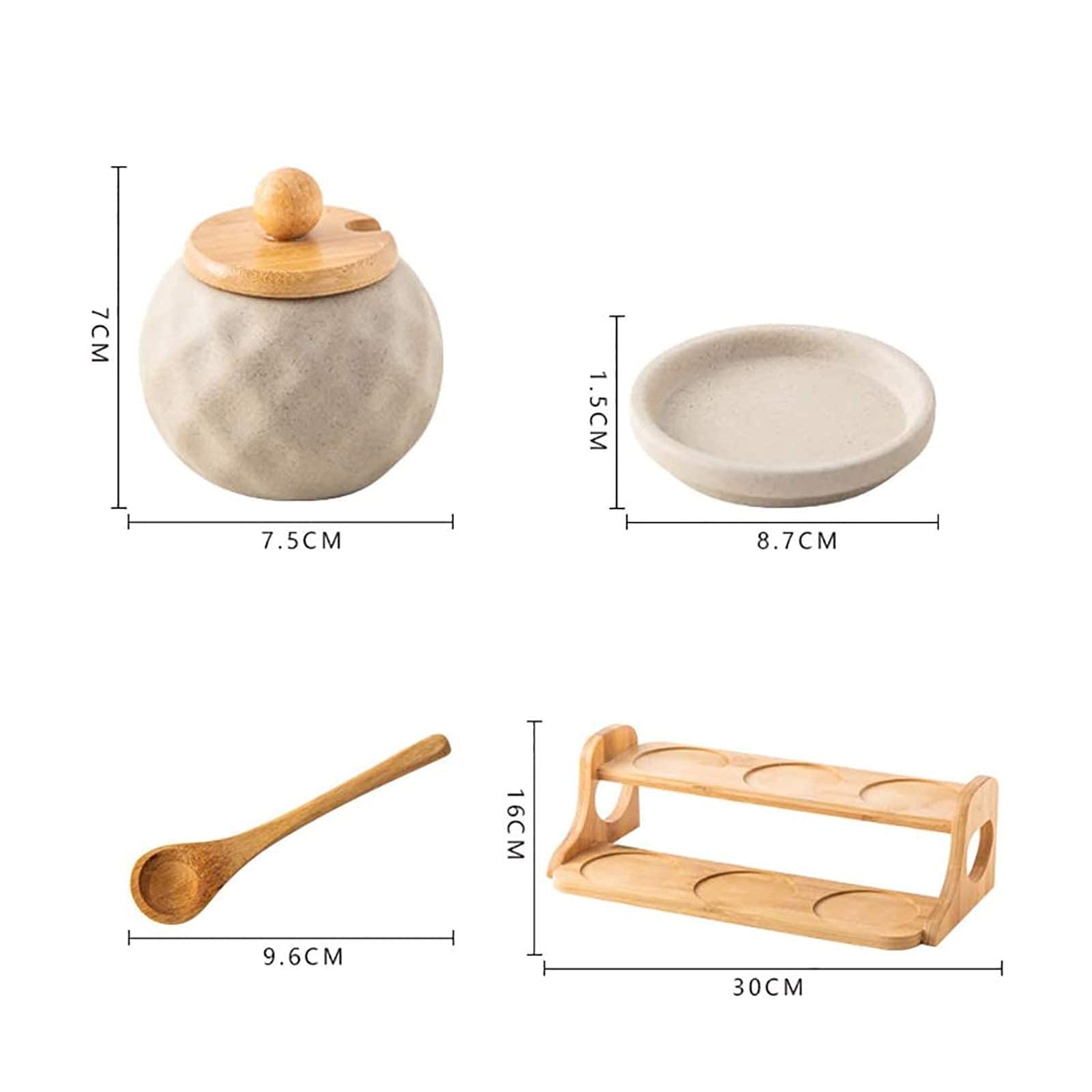 Zestaw 6 porcelanowych pojemników na przyprawy z drewnianym uchwytem, zestaw ceramicznych pudełek na przyprawy z pokrywkami i łyżkami do kreatywnych przyborów kuchennych i do użytku w restauracji.