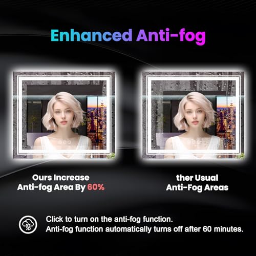 LED Mirror for Bathroom, 72"X36" with 8 RGB Backlit +3 Front Lit (Adjustable Individually), Anti-Fog, Large Lighted Bathroom Vanity Mirror for Wall,Shatterproof,Memory Function,Tempered Glass