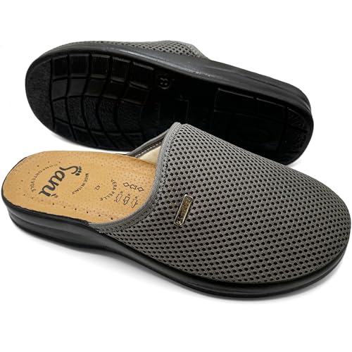 Sani' Pantofole Uomo Comode Traspiranti Ciabatte Antiscivolo Tomaia in Tessuto Leggere Ideali per il Lavoro e il Relax Domestico (Grigio, Sistema Taglie Calzature EU, Adulto, Uomo, Numero, Media, 45)