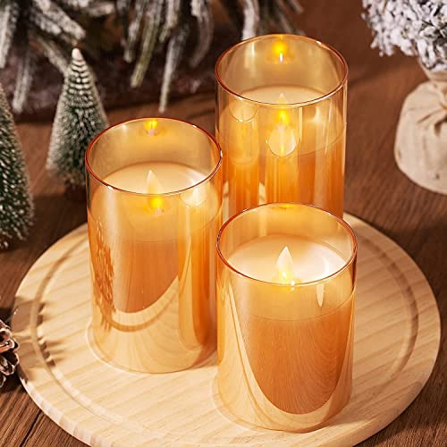 Image of Desidiya Flameless LED Candles Light with Remote Control and Timer - Golden Acrylic Fiber Glass, Battery Powered - Ideal for Home, Festival, and Wedding Decor - Set of 3