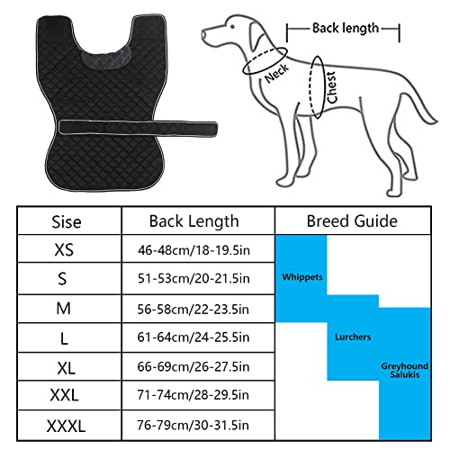 Wasserdichter Windhundmantel, Whippet-Winterjacke mit Fleecefutter, verstellbare Outdoor-Haustierbekleidung für mittelgroße oder große Hunde, ideal für Windhunde, Whippet, Lurcher, Salukis - Schwarz
