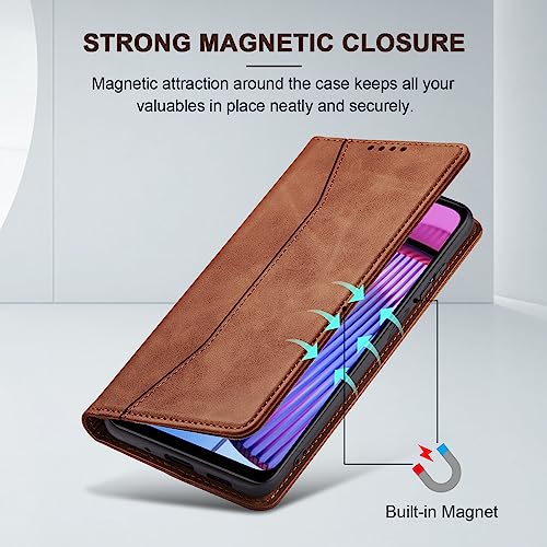 Image of Jasonyu Flip Wallet Case for Moto G Power (2023),Leather Magnetic Folio Cover with Card Holder,Kickstand - TPU Shockproof Durable Protective Phone Case,Brown
