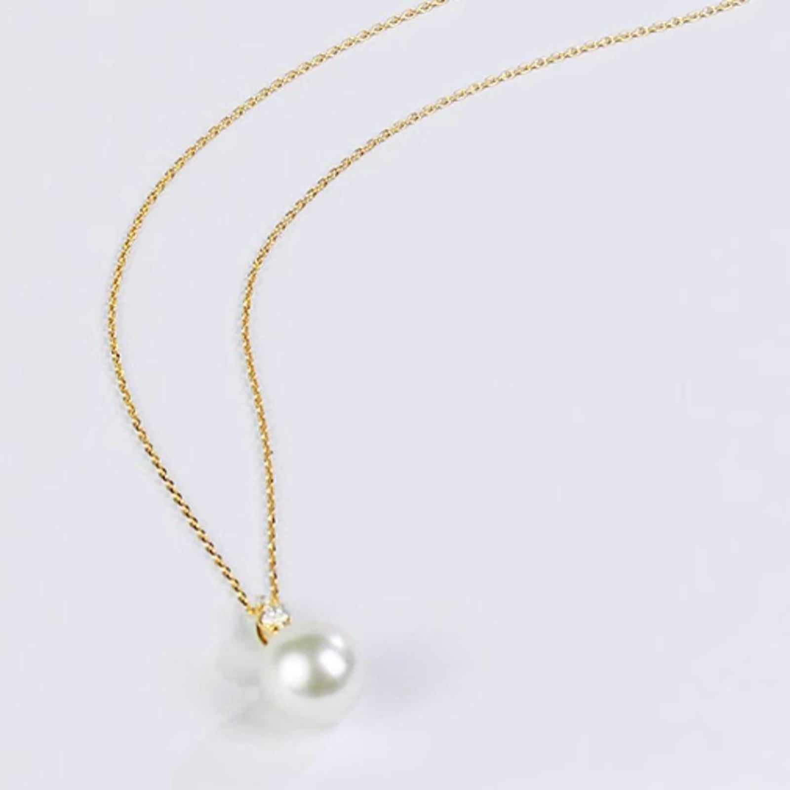 Naszyjnik damski, długi, damski łańcuszek na szyję, 8,5 mm, perła ze szlifem okrągłym 0,06 ct, diament 9K żółte złoto 45 cm