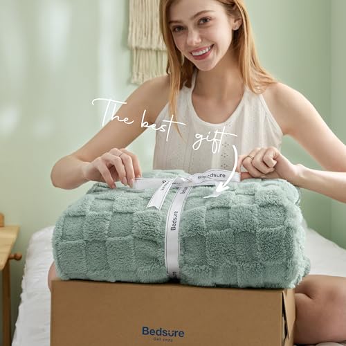 Bedsure GentleSoft Sage Green Throw Blanket for Couch - Checkered Fleece Blankets Gifts for Women Men Girls, Cute Soft Cozy Throw for Bedroom Home Decor Gifts, 50x60 Inches