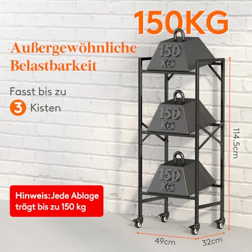 Lifewit Getränkekistenregal mit Rollen 3 Kisten, Stabiles Kistenregal Metall trag. 300 kg, platzsparendes Getränkeregal, Schwarz Bierkasten Regal, Ständer Getränkekisten für Bier, Obst, Gemüse, Wasser