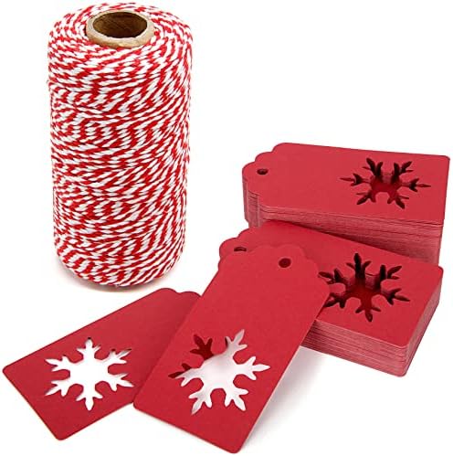 300 Feet Natural Jute Twine and 100PCS Gift Tags & Price Tags Labels by Blisstime (red)