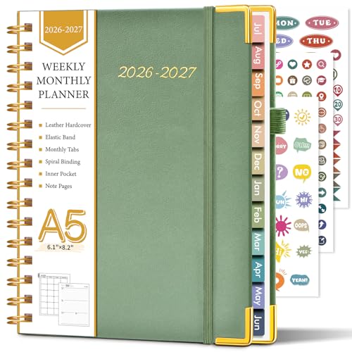 Agenda académique 2026-2027 format A5 à spirale avec semainier et planificateur mensuel