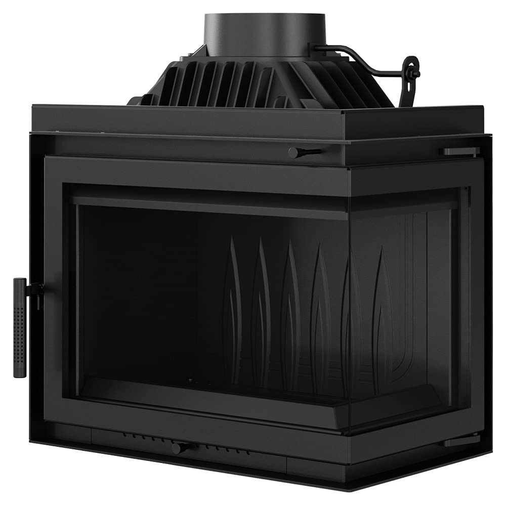 KRATKI Einfacher holzbefeuerter Kamineinsatz Lufteinlass BImSchV 2-konform 11 kW Thermischer Wirkungsgrad 75% Abgasauslass fi 200 mm dekorative Glasscheibe aus Gusseisen RightPlus Zubehör