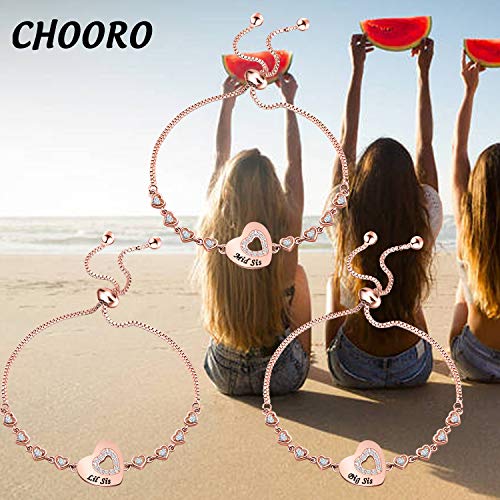 Image of CHOORO Big Mid Lil Sister Copper Bracelet Set for 3 Sister Jewelry Heart Rhinestone Pendant Bracelet Best Friend Gift