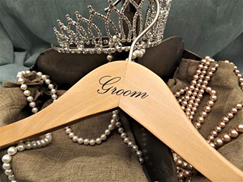 NAHANCO G20017WB Bridal Hanger, Natural Wood Suit Hanger with Black Imprint (Groom), 17” (1 Piece)