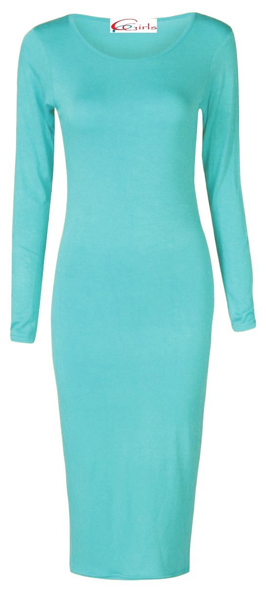 Gostyles Women's Aqua Gostyles® Long Sleeve Midi Dress, Scoop Neck Stretch Bodycon Pencil Dresses (, 20-22)