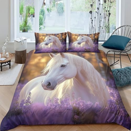 Housse de couette cheval blanc en microfibre durable impression 3D