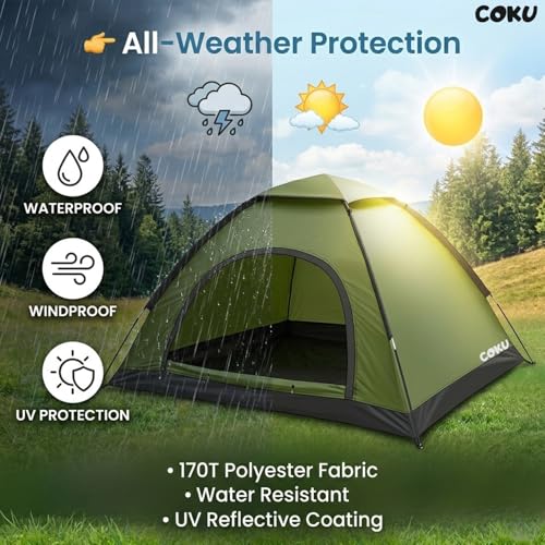 Image of Coku Camping Tent for 8 Persons, Lightweight Backpacking Dome Tent with Mosquito Net, Waterproof Outdoor Tent, Easy Setup for Camping, Hiking, Trekking, Picnic, Travel (8 Person Tent)