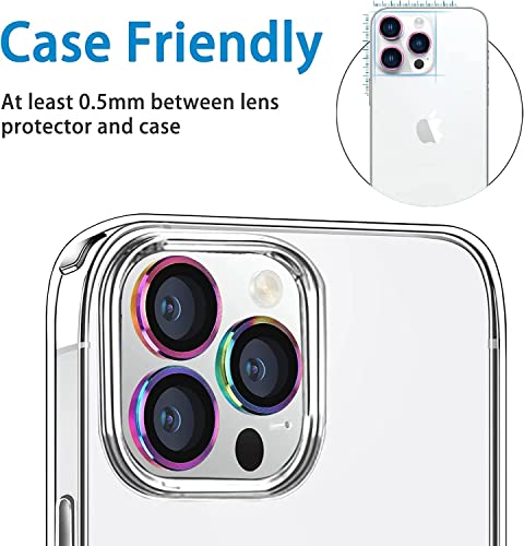 Image of Compatible for iPhone 13 Pro /iPhone 13 Pro Max Camera Lens Protector Bling, 9H Tempered Glass Camera Cover Screen Protector Metal Ring Decoration Accessories Rainbow design